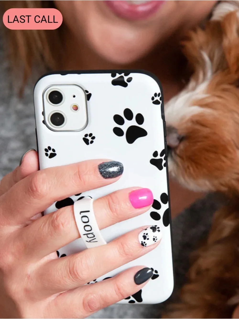 iPhone 16 Plus loopy doggy paw print case & holder/bag “stop the drop” NEW!